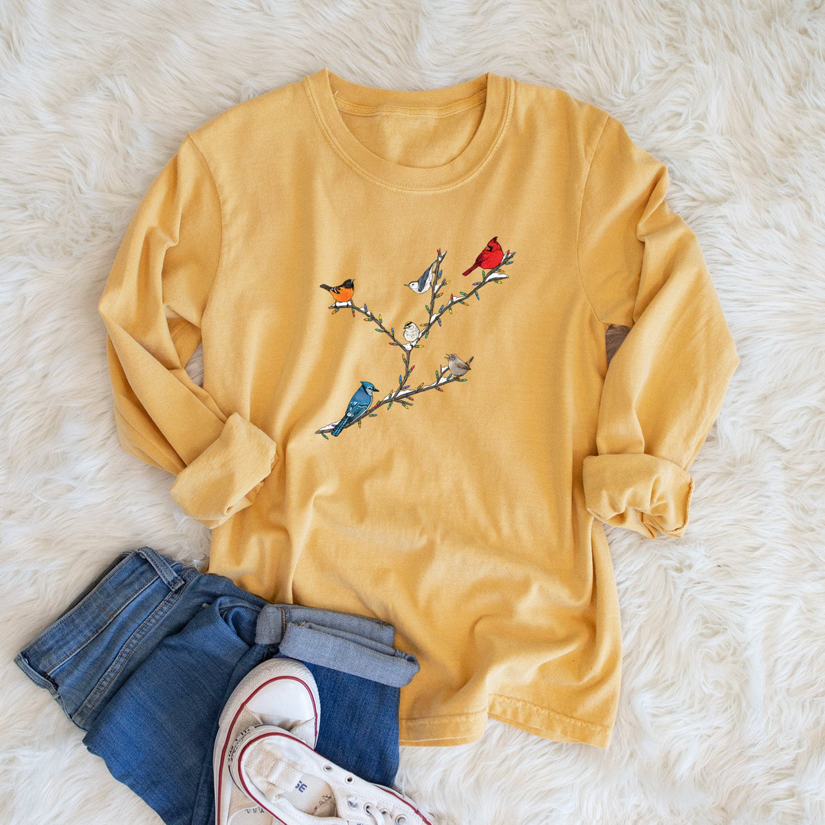 Christmas Backyard Birds - Unisex Comfort Colors 100% Cotton Long Sleeve