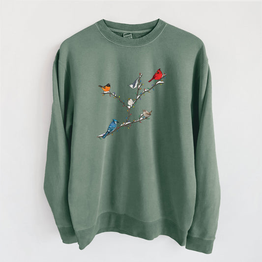 Christmas Backyard Birds - Unisex Pigment Dyed Crew Sweatshirt