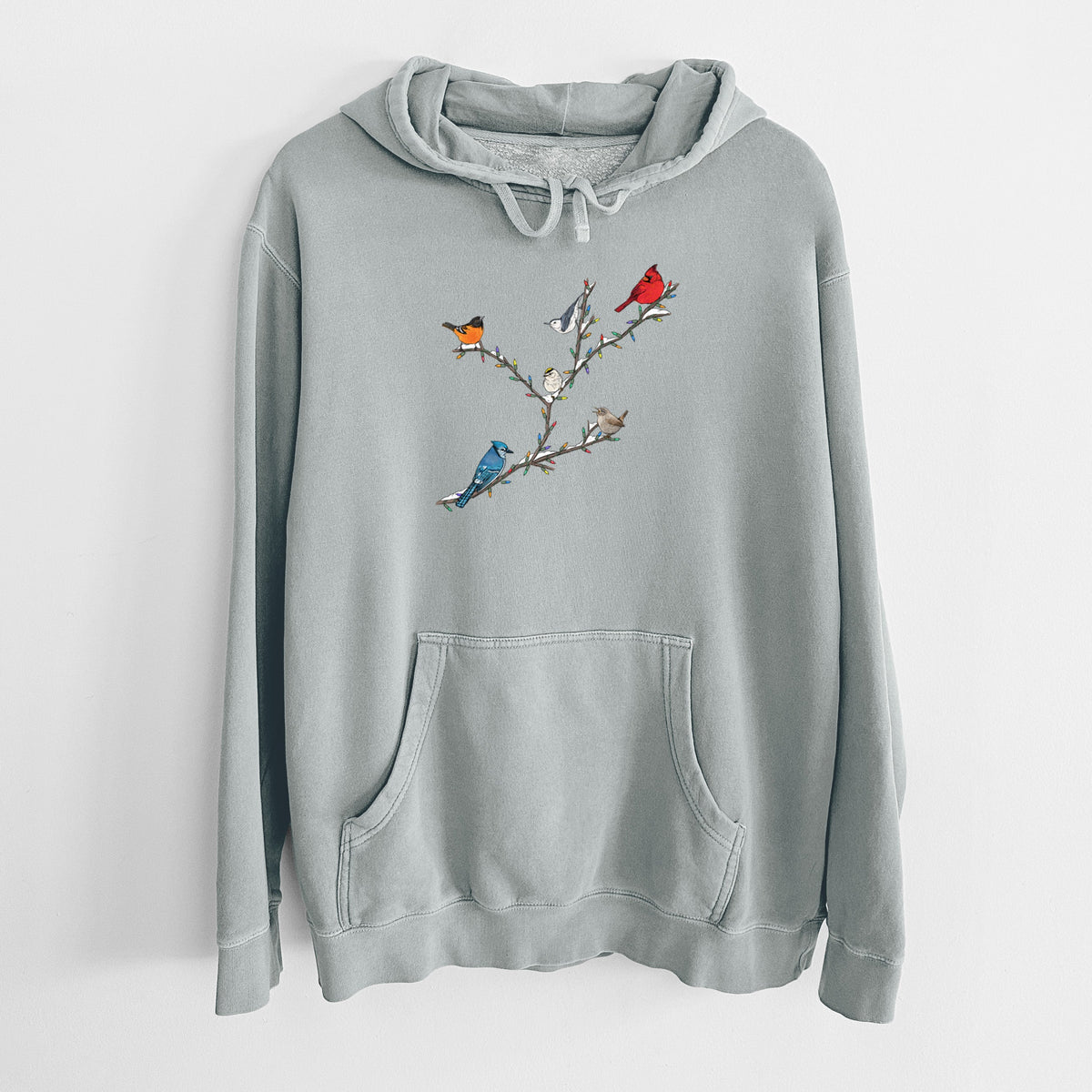 Christmas Backyard Birds - Unisex Pigment Dyed Hoodie