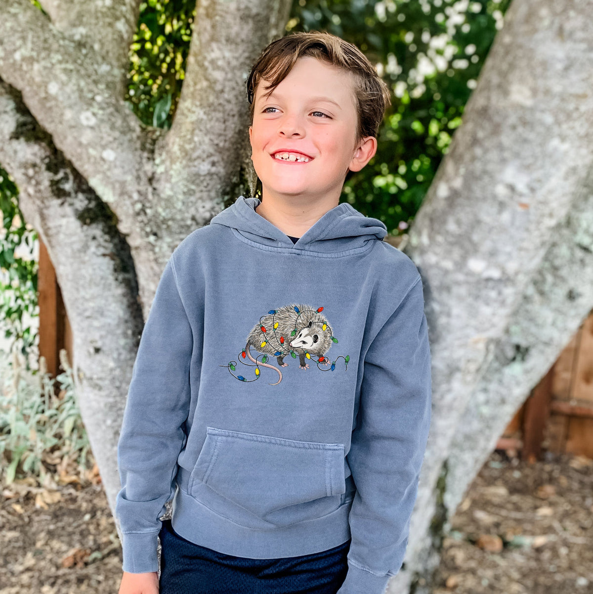 Christmas Opossum - Youth Pigment Dyed Hoodie