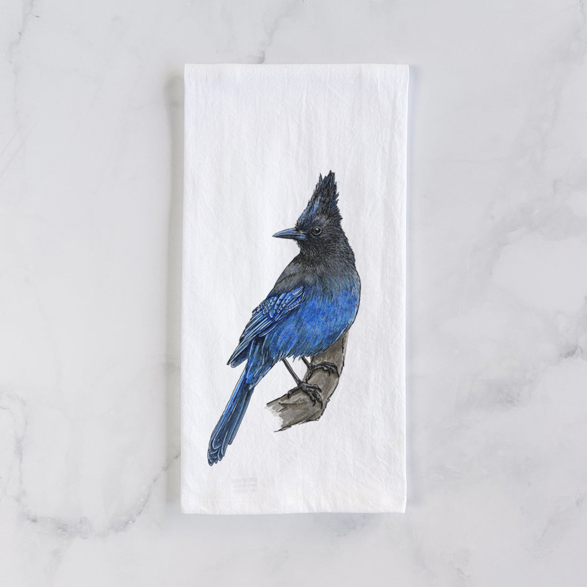 Vibrant Coastal Steller's Jay - Cyanocitta stelleri Tea Towel