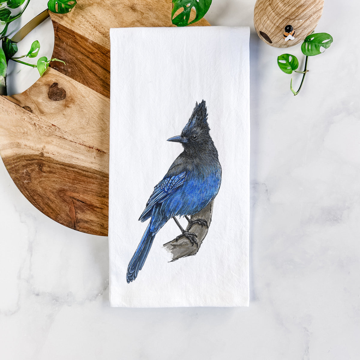 Vibrant Coastal Steller's Jay - Cyanocitta stelleri Tea Towel