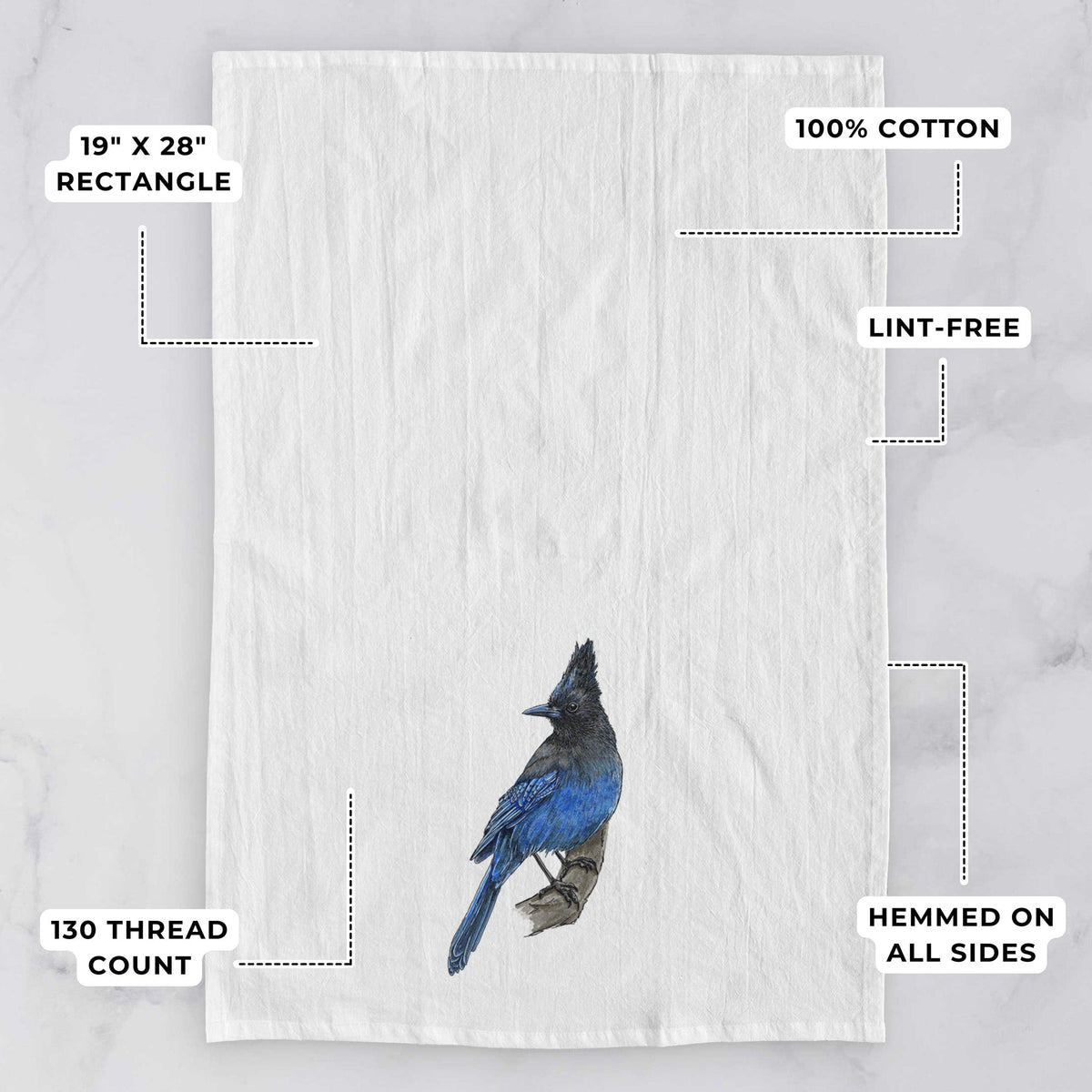 Vibrant Coastal Steller's Jay - Cyanocitta stelleri Tea Towel