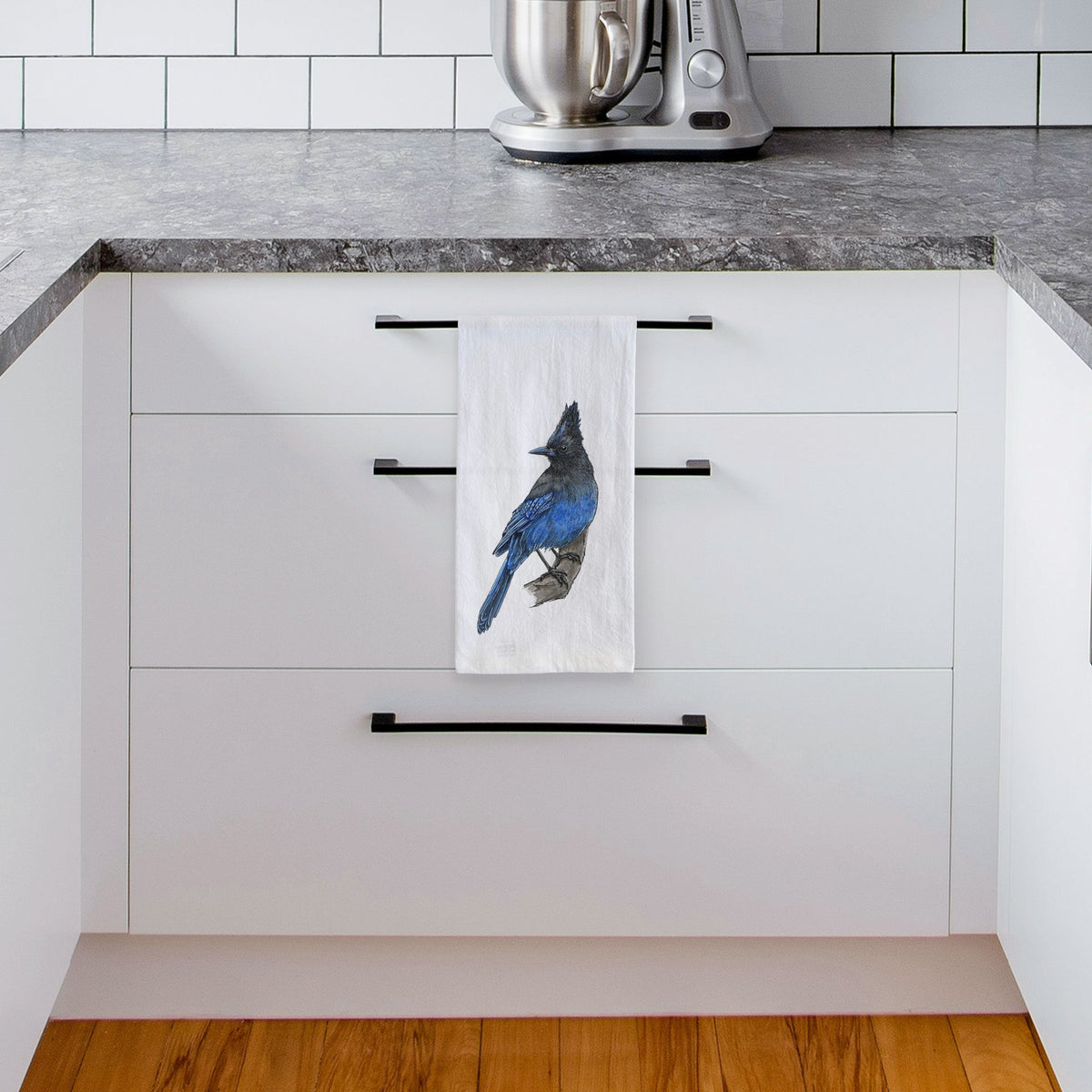 Vibrant Coastal Steller's Jay - Cyanocitta stelleri Tea Towel