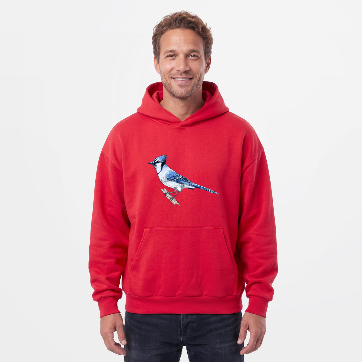 Vibrant Blue Jay - Cyanocitta cristata  - Statement Midweight Hoodie