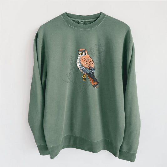 Vibrant American Kestrel - Falco sparverius - Unisex Pigment Dyed Crew Sweatshirt
