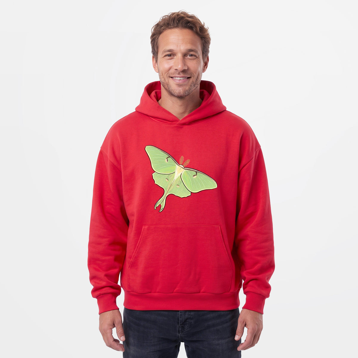 Vibrant Luna Moth - Actias luna  - Statement Midweight Hoodie