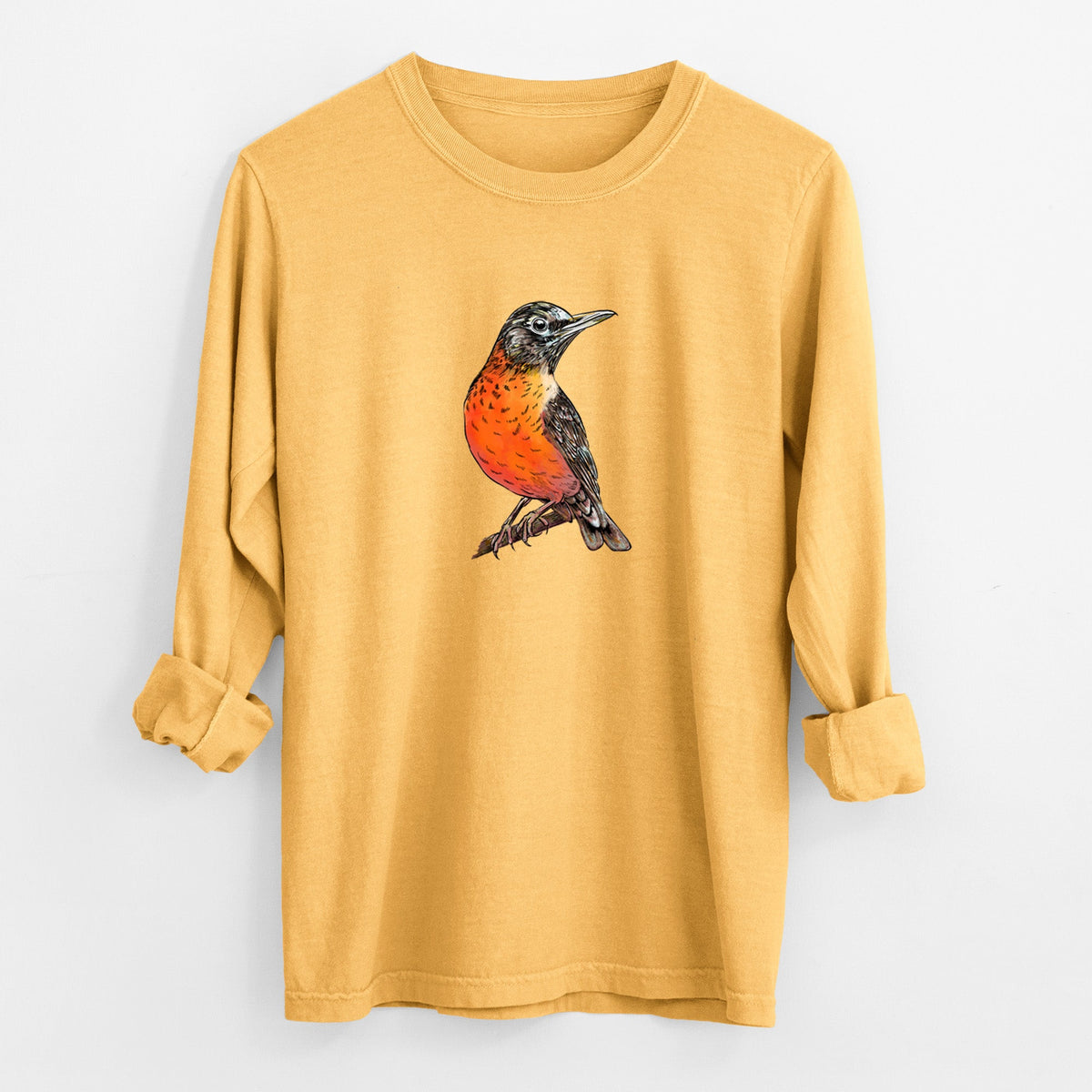 Vibrant American Robin - Turdus migratorius - Unisex Comfort Colors 100% Cotton Long Sleeve