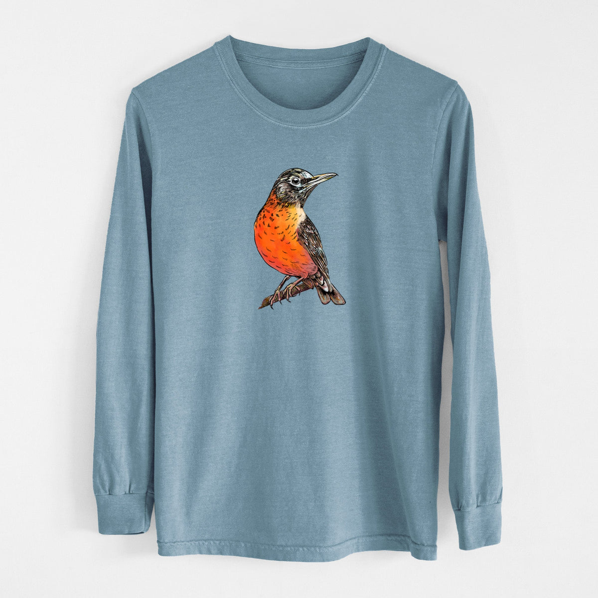 Vibrant American Robin - Turdus migratorius - Unisex Comfort Colors 100% Cotton Long Sleeve