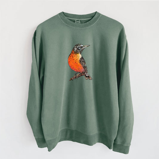 Vibrant American Robin - Turdus migratorius - Unisex Pigment Dyed Crew Sweatshirt