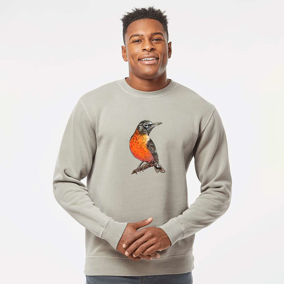 Vibrant American Robin - Turdus migratorius - Unisex Pigment Dyed Crew Sweatshirt