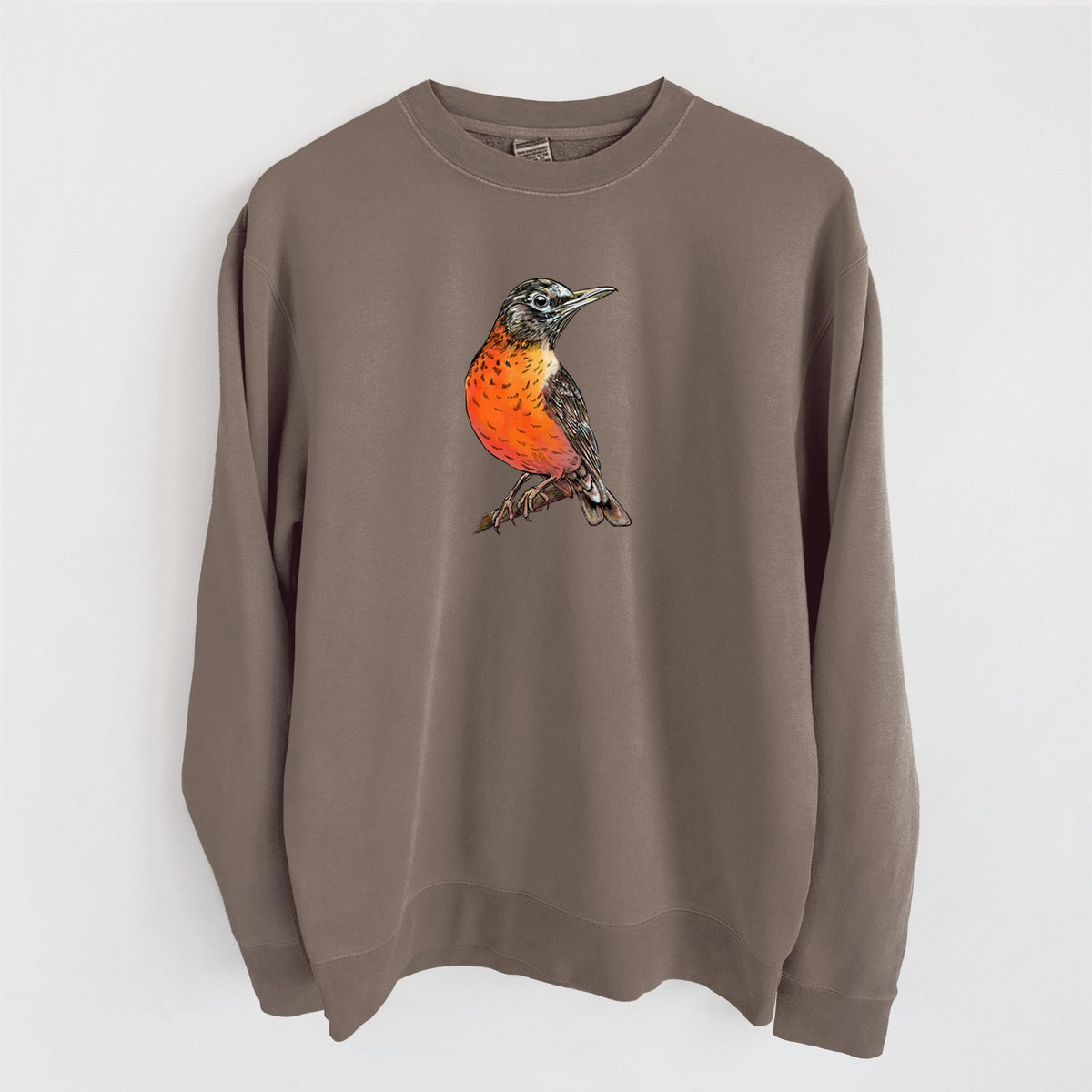 Vibrant American Robin - Turdus migratorius - Unisex Pigment Dyed Crew Sweatshirt