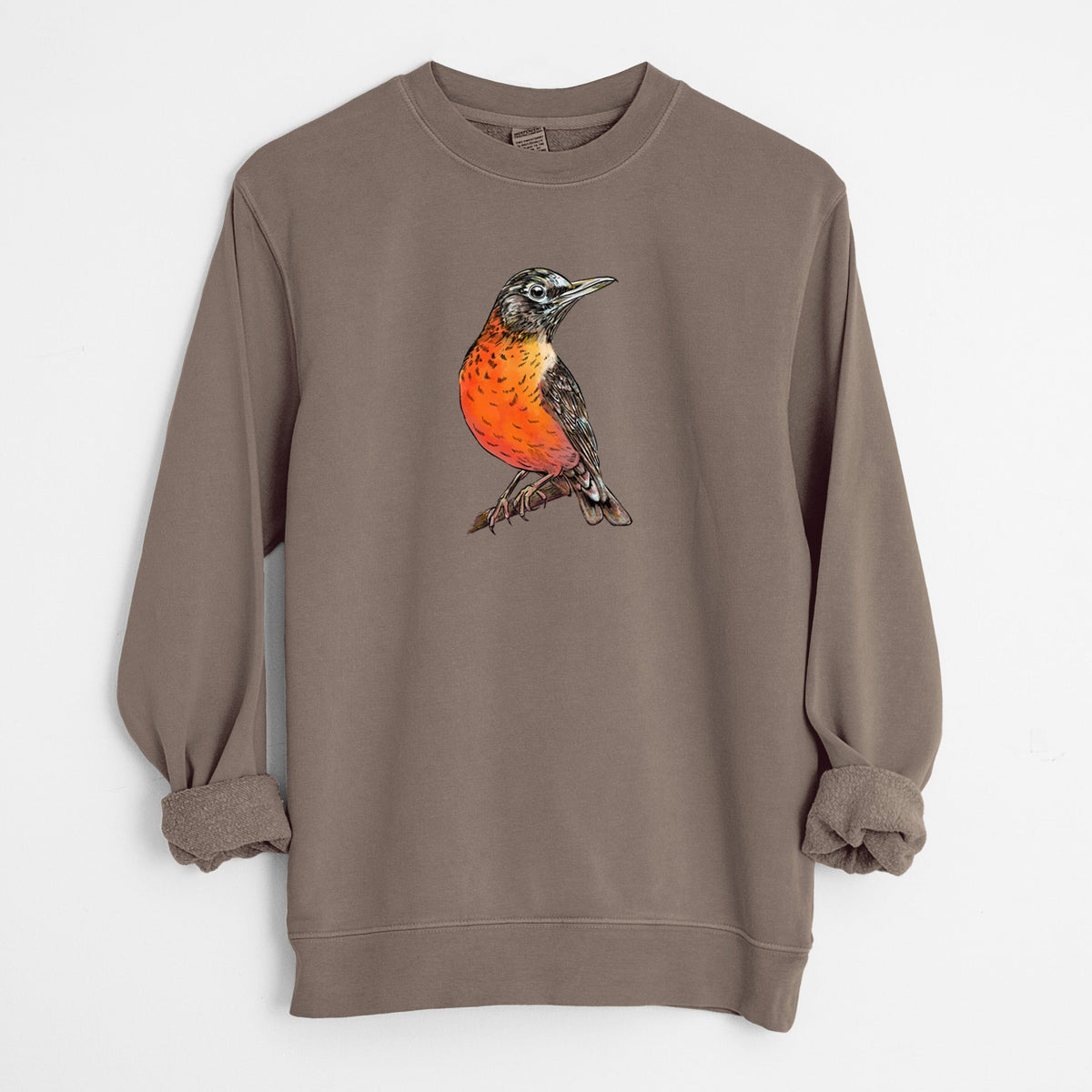 Vibrant American Robin - Turdus migratorius - Unisex Pigment Dyed Crew Sweatshirt