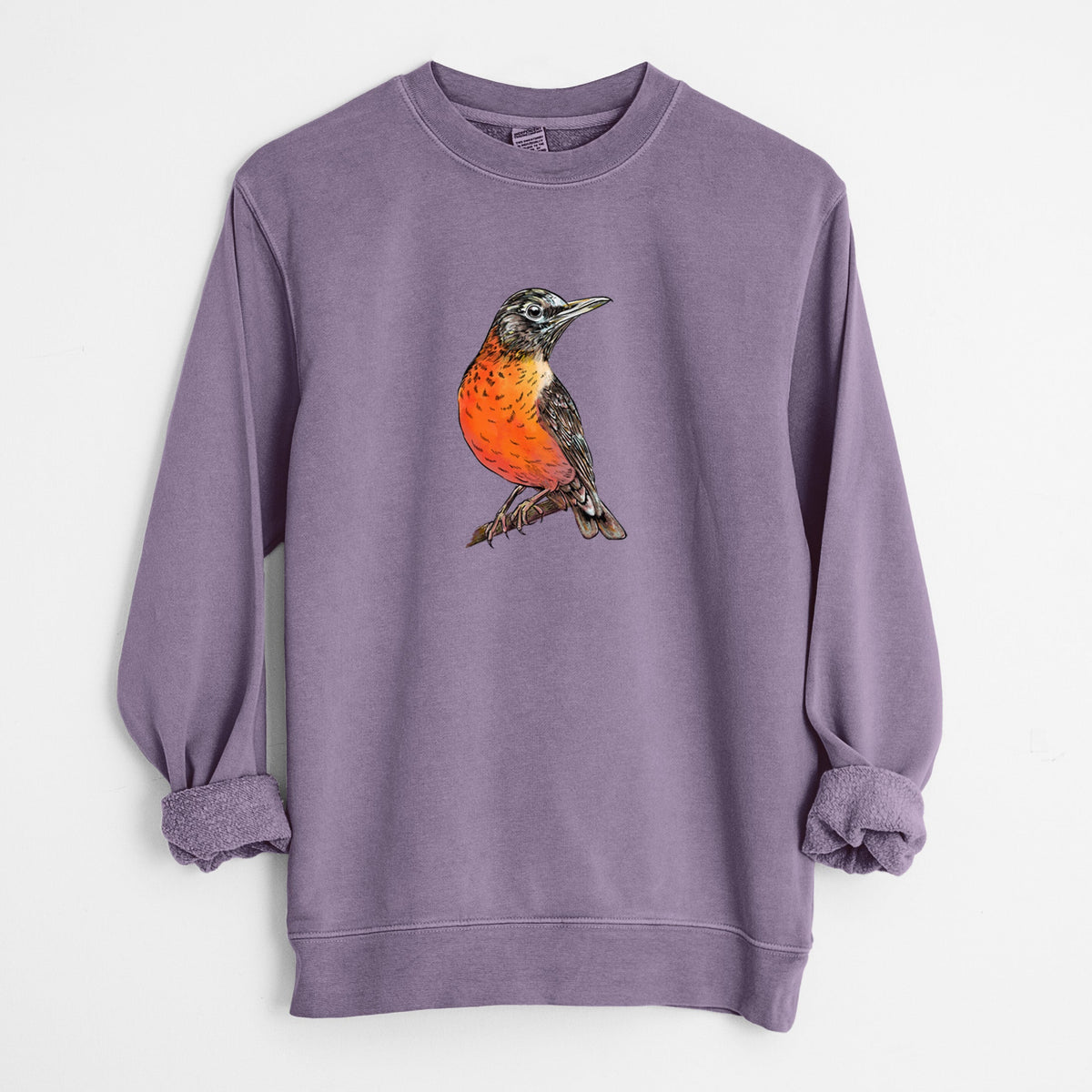 Vibrant American Robin - Turdus migratorius - Unisex Pigment Dyed Crew Sweatshirt