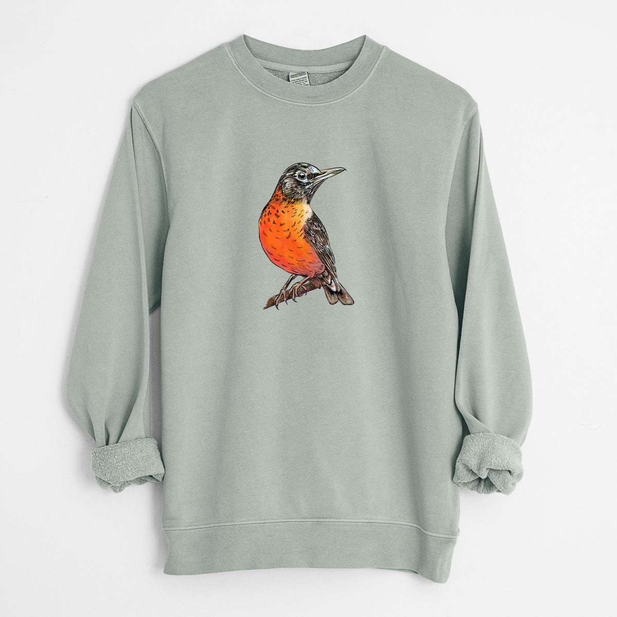 Vibrant American Robin - Turdus migratorius - Unisex Pigment Dyed Crew Sweatshirt