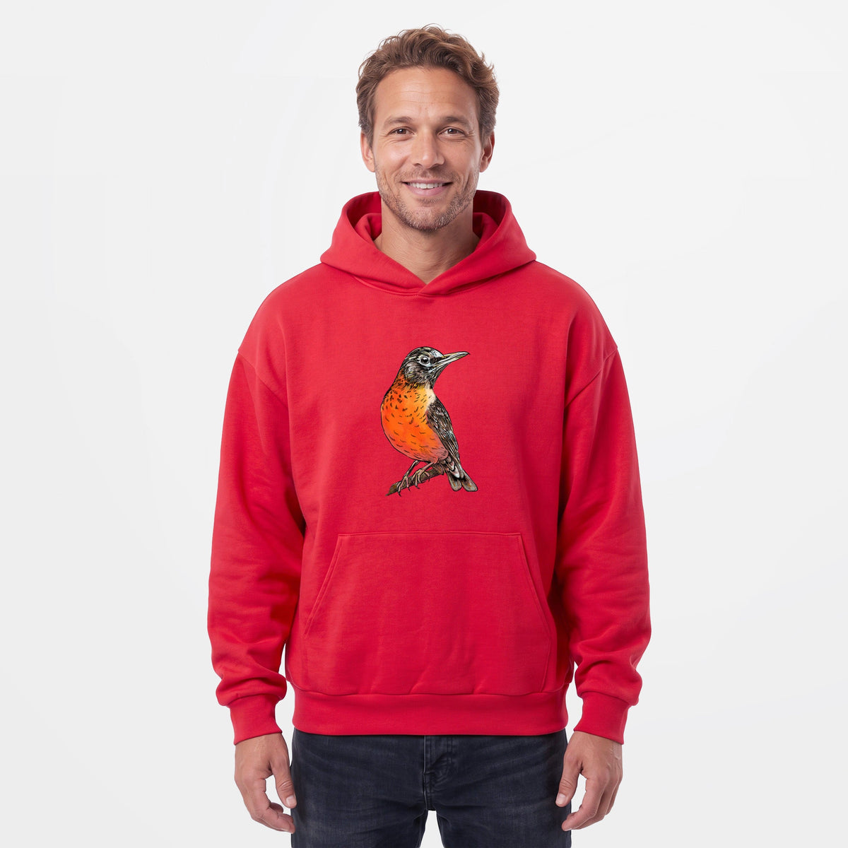 Vibrant American Robin - Turdus migratorius  - Statement Midweight Hoodie