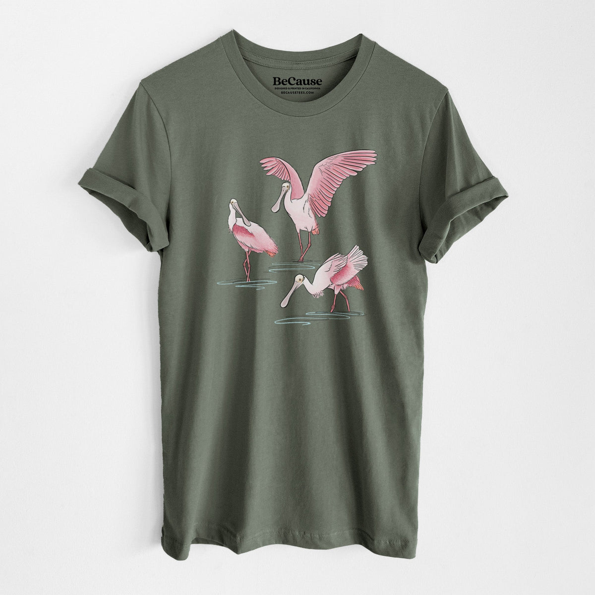 Roseate Spoonbill Trio - Platalea ajaja - Lightweight 100% Cotton Unisex Crewneck
