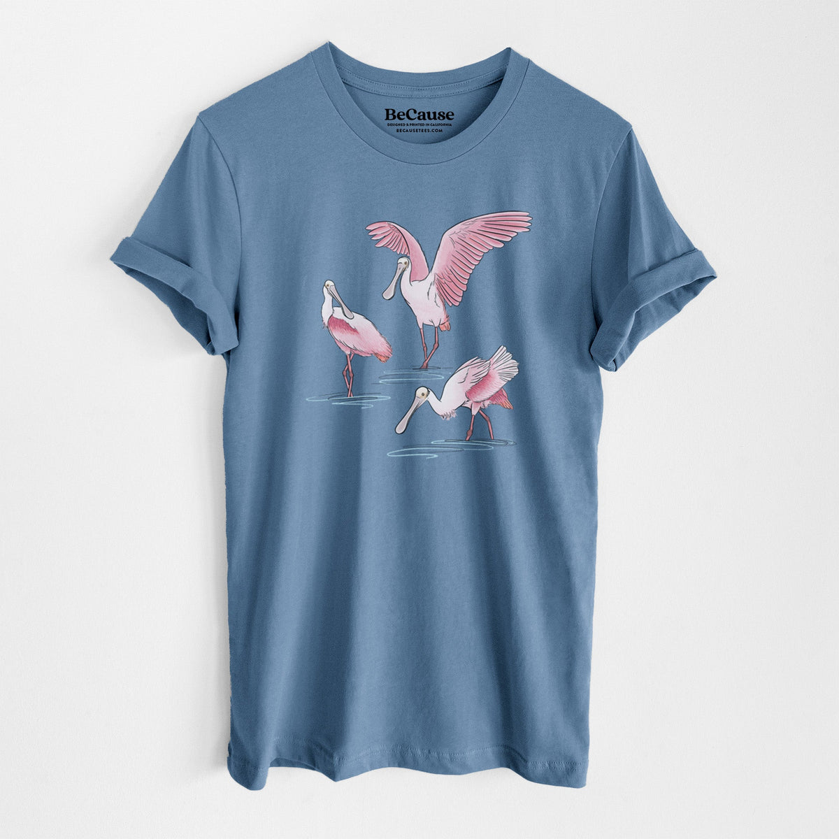 Roseate Spoonbill Trio - Platalea ajaja - Lightweight 100% Cotton Unisex Crewneck