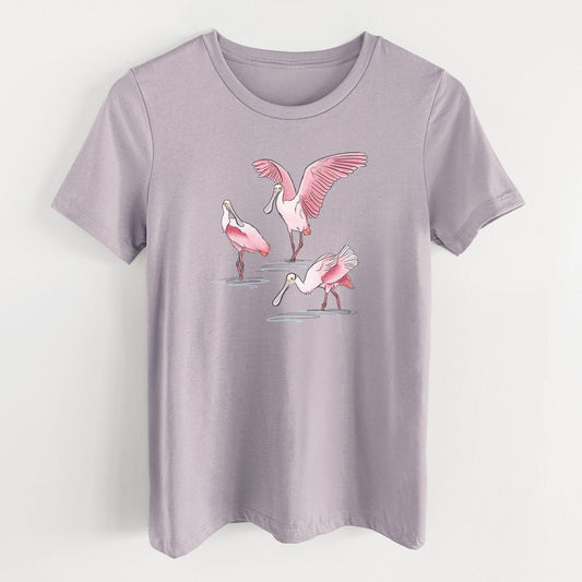 Roseate Spoonbill Trio - Platalea ajaja - Women's Lightweight Relaxed Fit 100% Cotton Crewneck