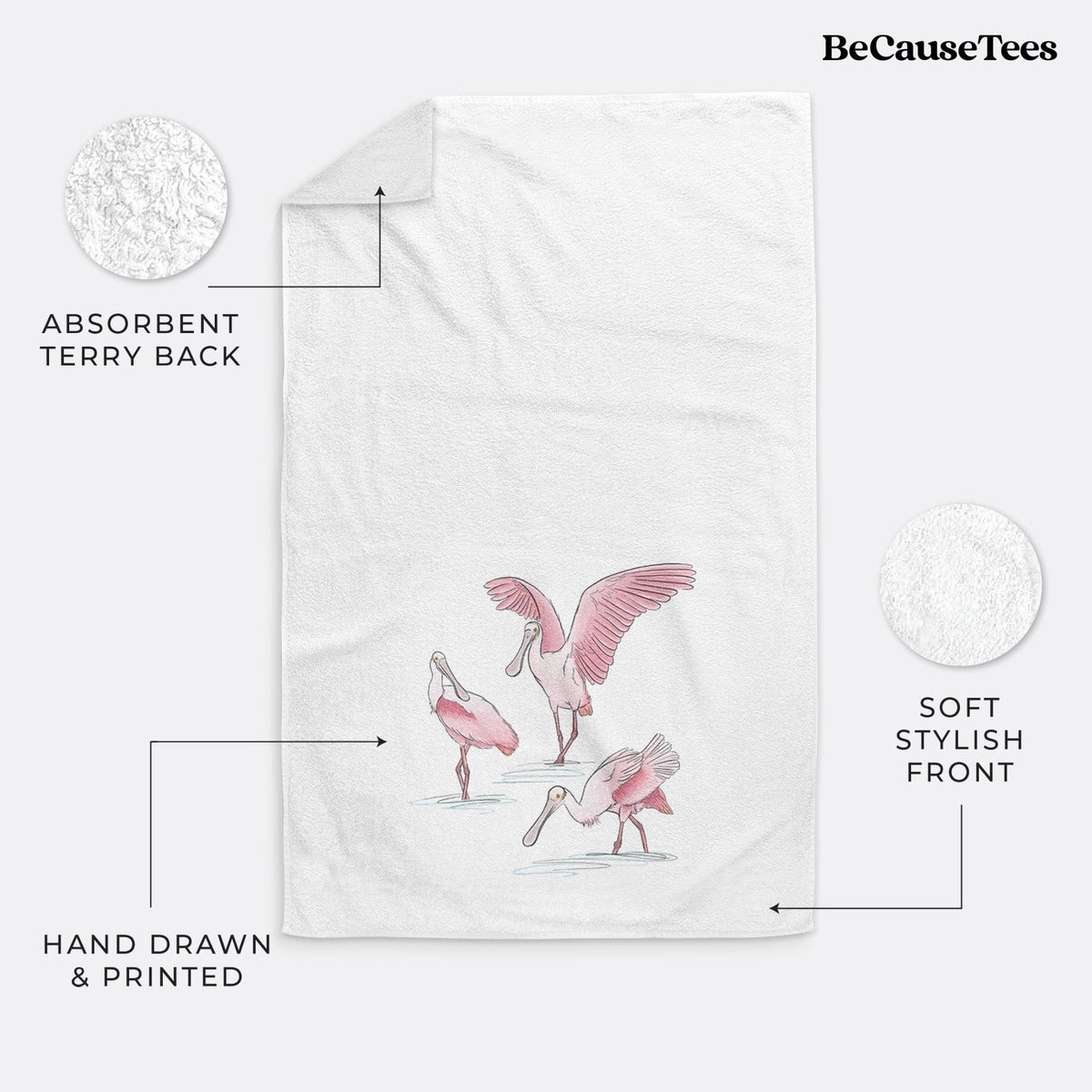 Roseate Spoonbill Trio - Platalea ajaja Premium Hand Towel