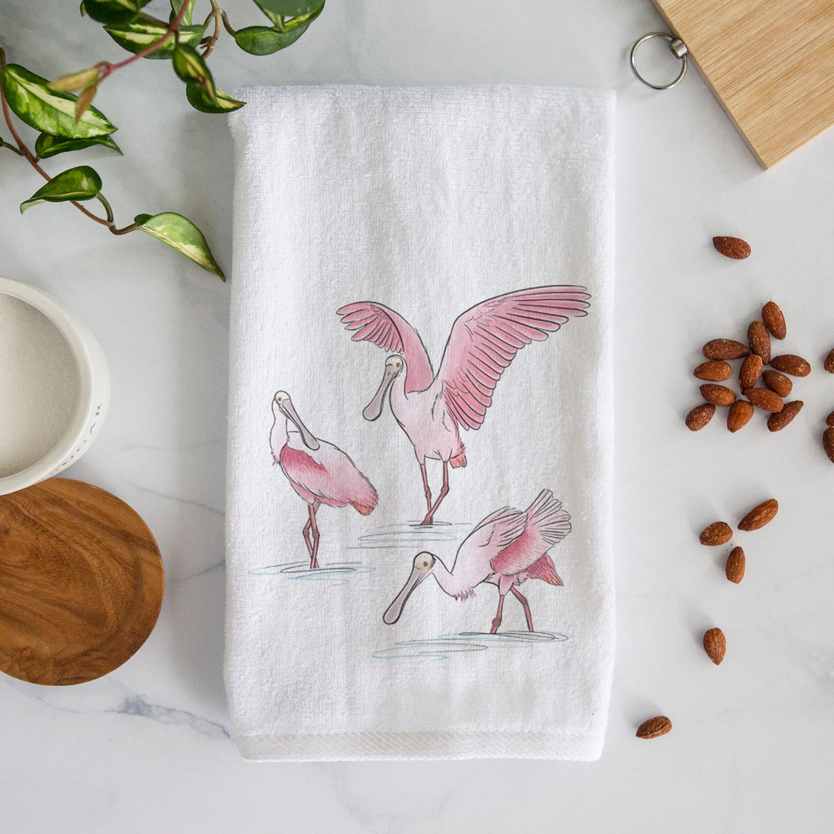 Roseate Spoonbill Trio - Platalea ajaja Premium Hand Towel