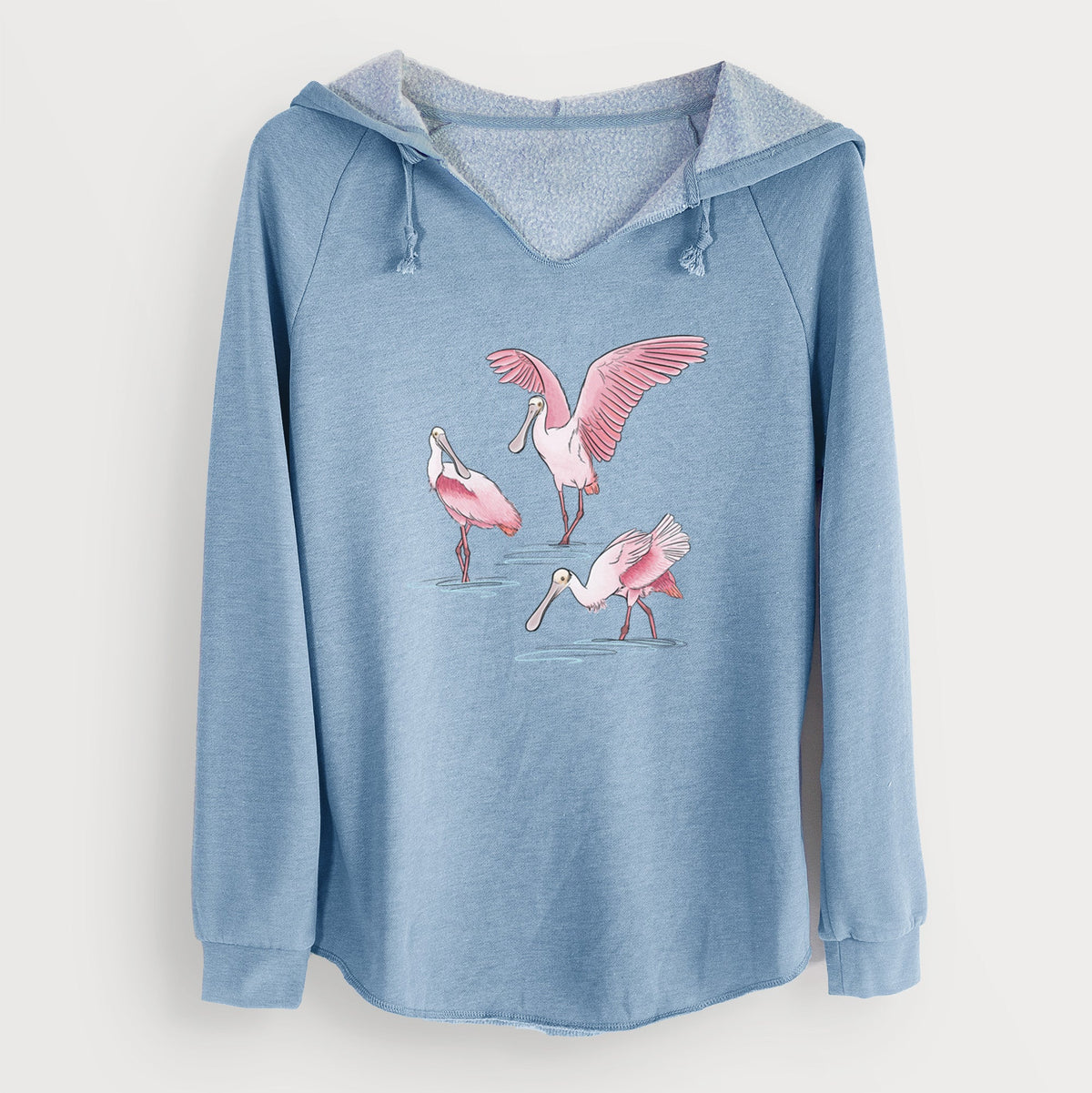 Roseate Spoonbill Trio - Platalea ajaja - Cali Wave Hooded Sweatshirt