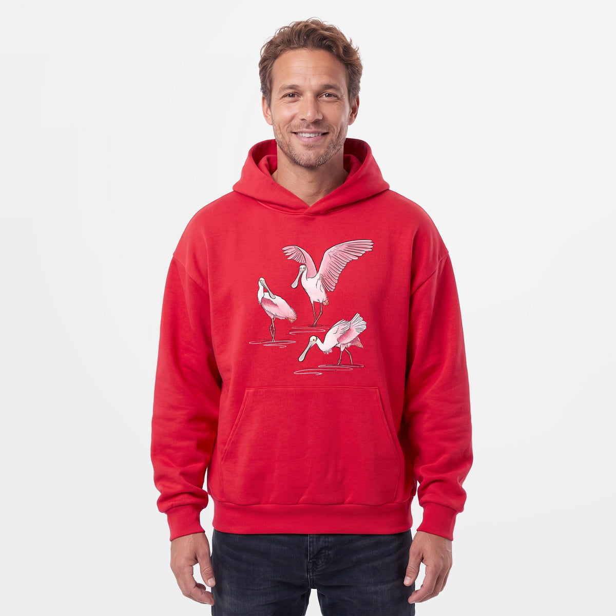 Roseate Spoonbill Trio - Platalea ajaja  - Statement Midweight Hoodie