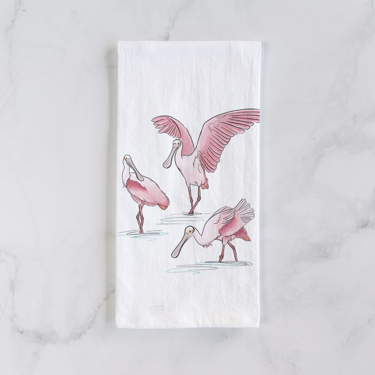Roseate Spoonbill Trio - Platalea ajaja Tea Towel