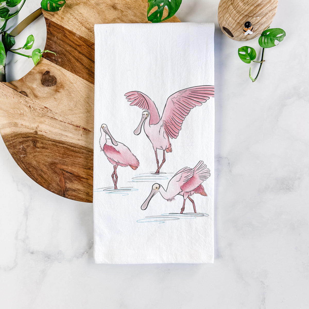 Roseate Spoonbill Trio - Platalea ajaja Tea Towel