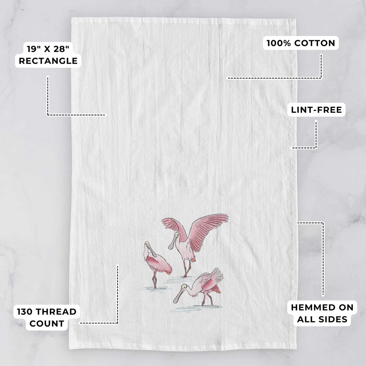 Roseate Spoonbill Trio - Platalea ajaja Tea Towel