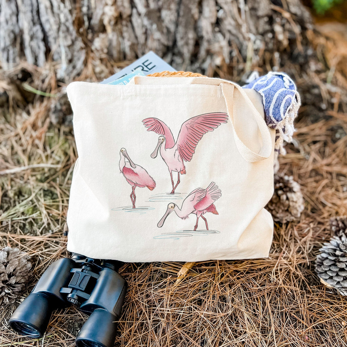 Roseate Spoonbill Trio - Platalea ajaja - Tote Bag