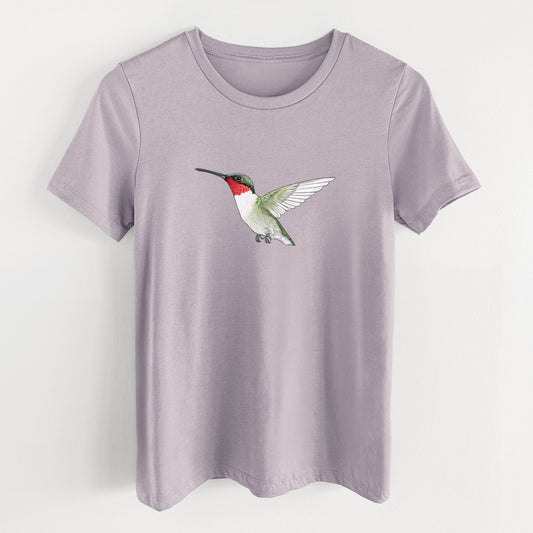 Vibrant Ruby-throated Hummingbird - Archilochus colubris - Women's Lightweight Relaxed Fit 100% Cotton Crewneck