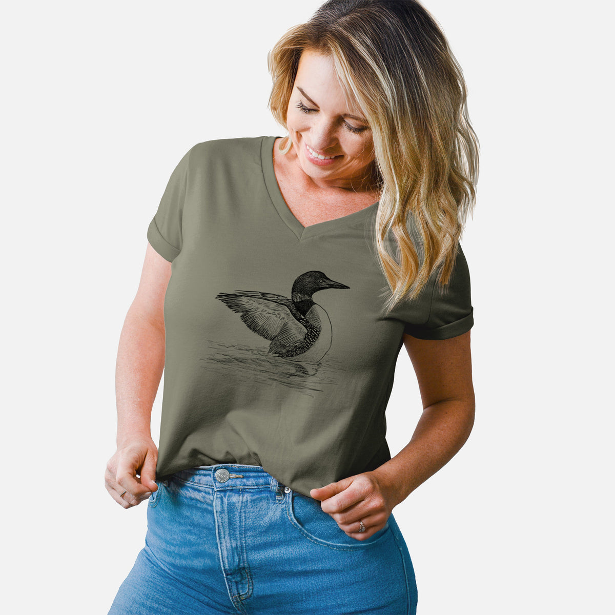 Common Loon - Gavia immer - Women's Lightweight Relaxed Fit 100% Cotton V-neck