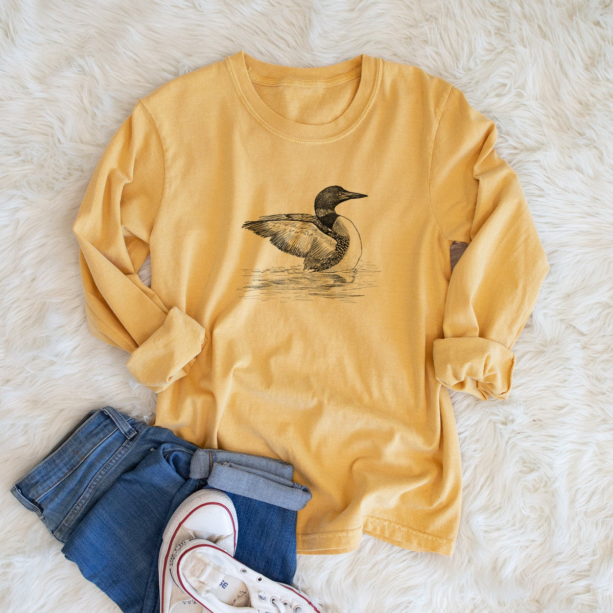Common Loon - Gavia immer - Unisex Comfort Colors 100% Cotton Long Sleeve