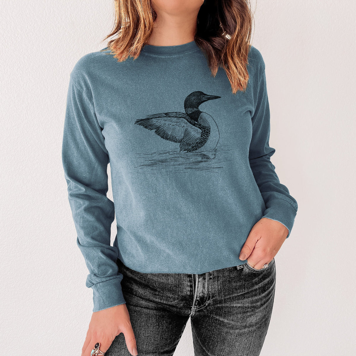 Common Loon - Gavia immer - Unisex Comfort Colors 100% Cotton Long Sleeve