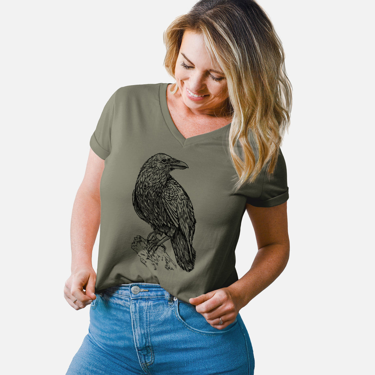 Corvus corax - Common Raven - Women's Lightweight Relaxed Fit 100% Cotton V-neck