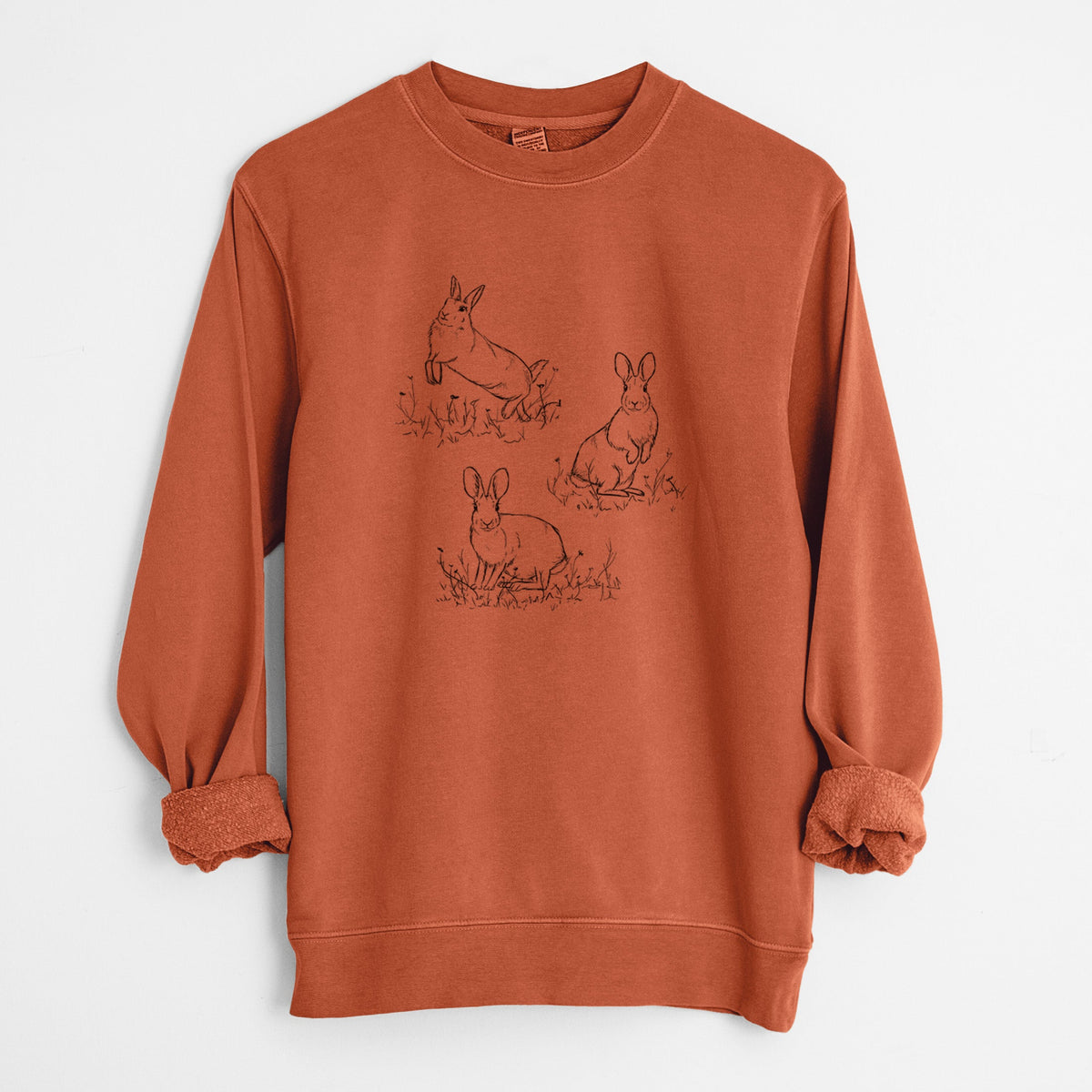 Eastern Cottontail Rabbit Trio - Sylvilagus floridanus - Unisex Pigment Dyed Crew Sweatshirt