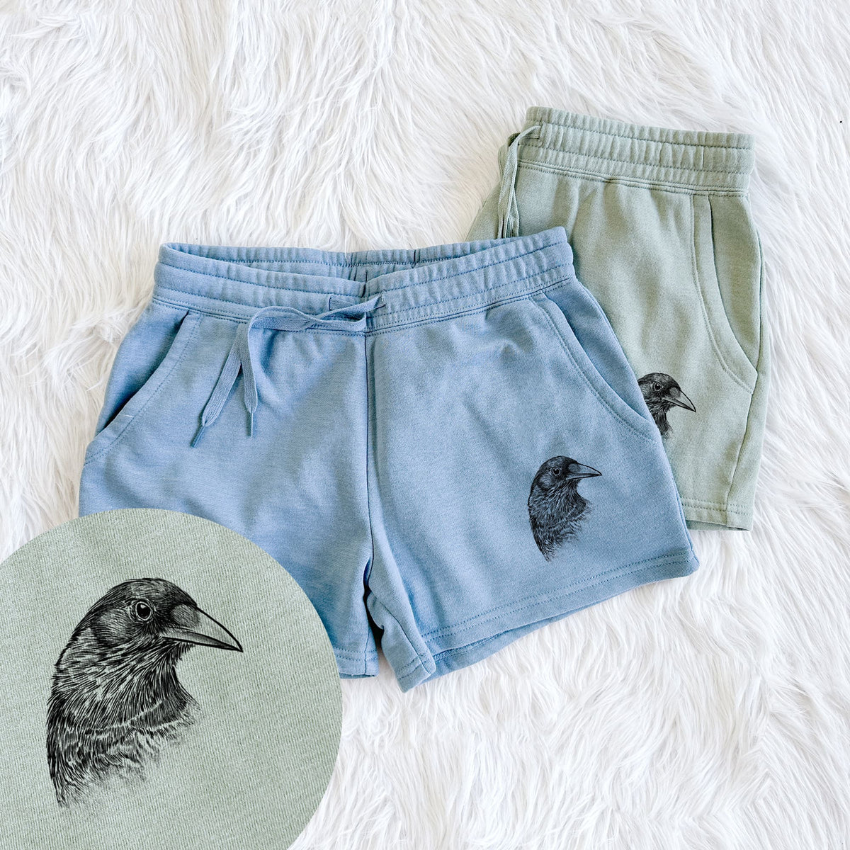 American Crow Bust - Corvus brachyrhynchos - Women's Cali Wave Shorts