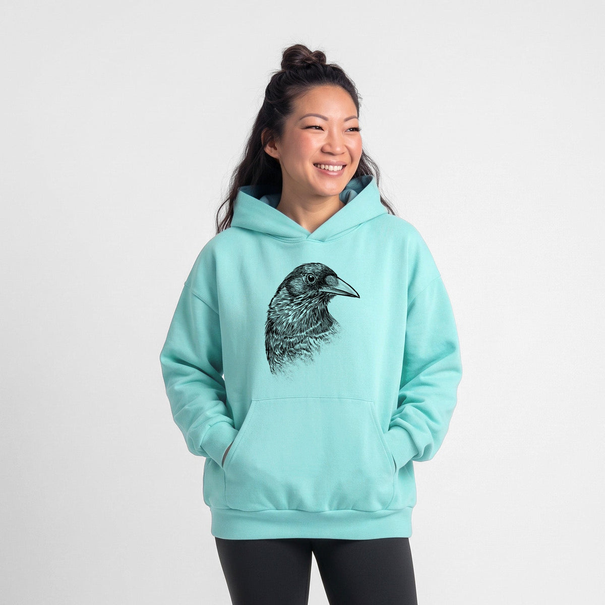 American Crow Bust - Corvus brachyrhynchos  - Statement Midweight Hoodie