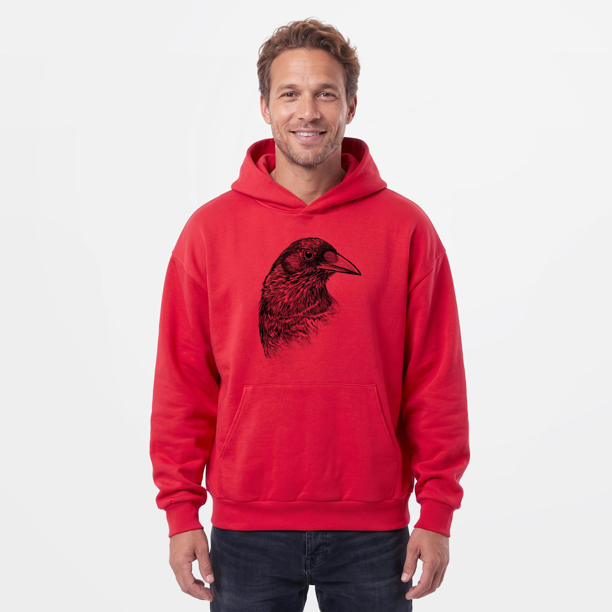 American Crow Bust - Corvus brachyrhynchos  - Statement Midweight Hoodie