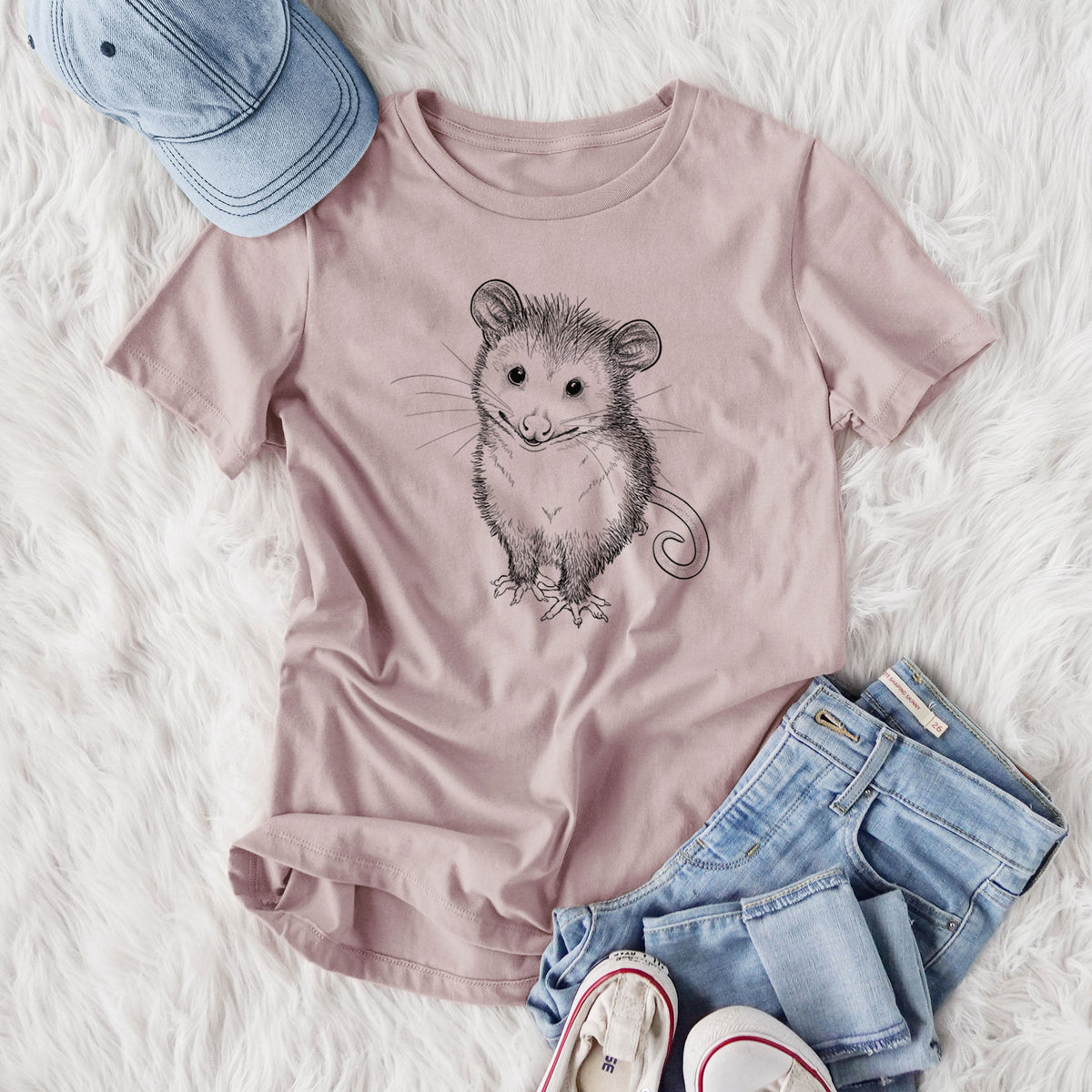 Cute Opossum - Women's Lightweight Relaxed Fit 100% Cotton Crewneck