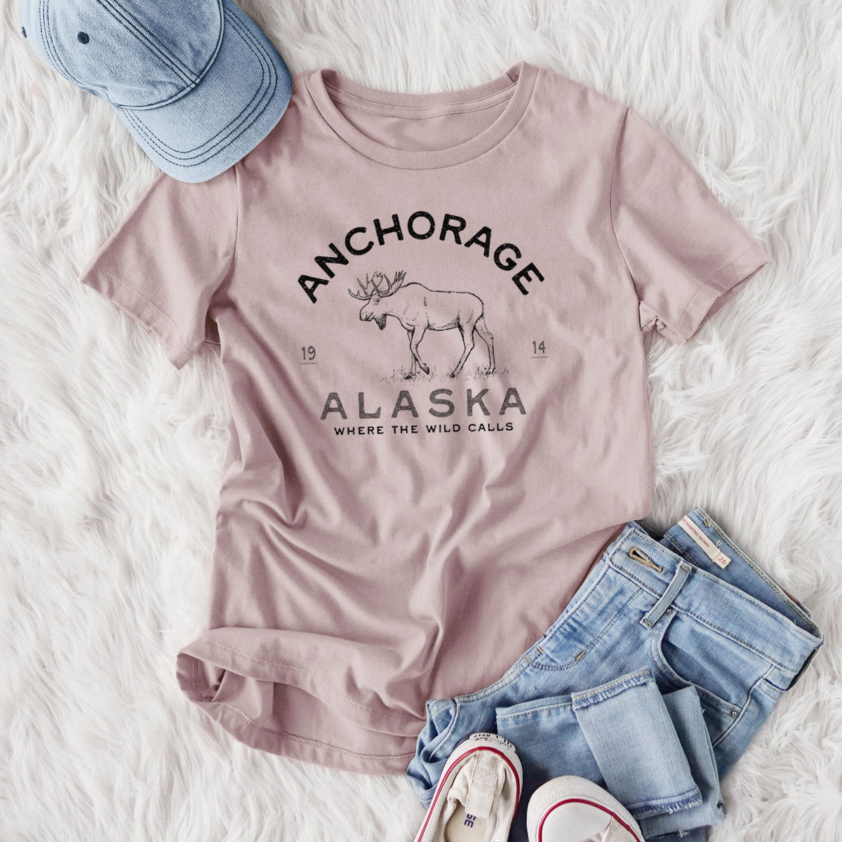 Anchorage Alaska Moose - Women's Lightweight Relaxed Fit 100% Cotton Crewneck