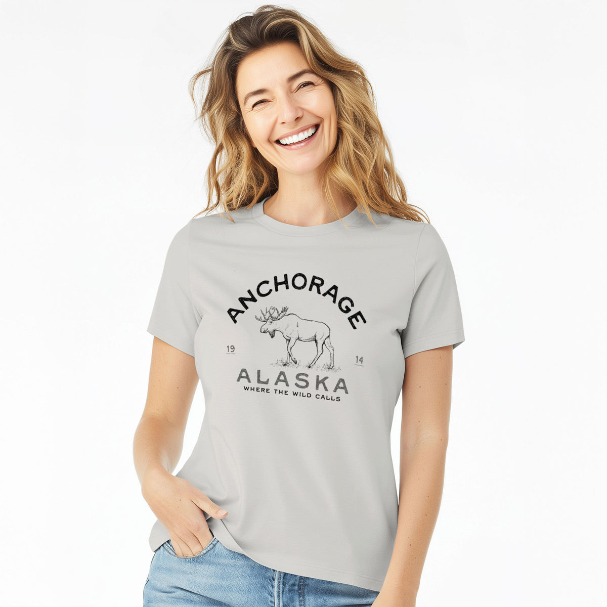 Anchorage Alaska Moose - Women's Lightweight Relaxed Fit 100% Cotton Crewneck