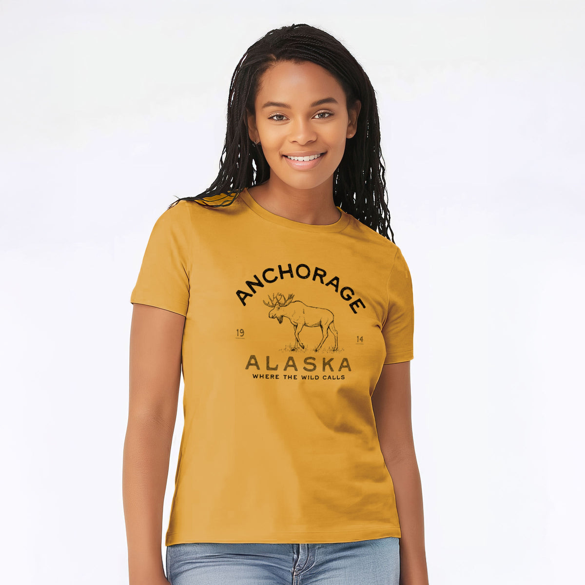 Anchorage Alaska Moose - Women's Lightweight Relaxed Fit 100% Cotton Crewneck