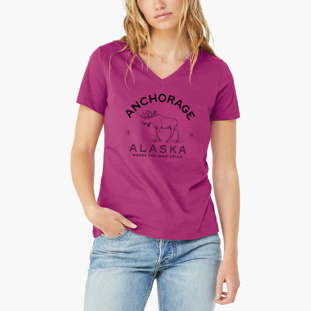 Anchorage Alaska Moose - Women's Lightweight Relaxed Fit 100% Cotton V-neck