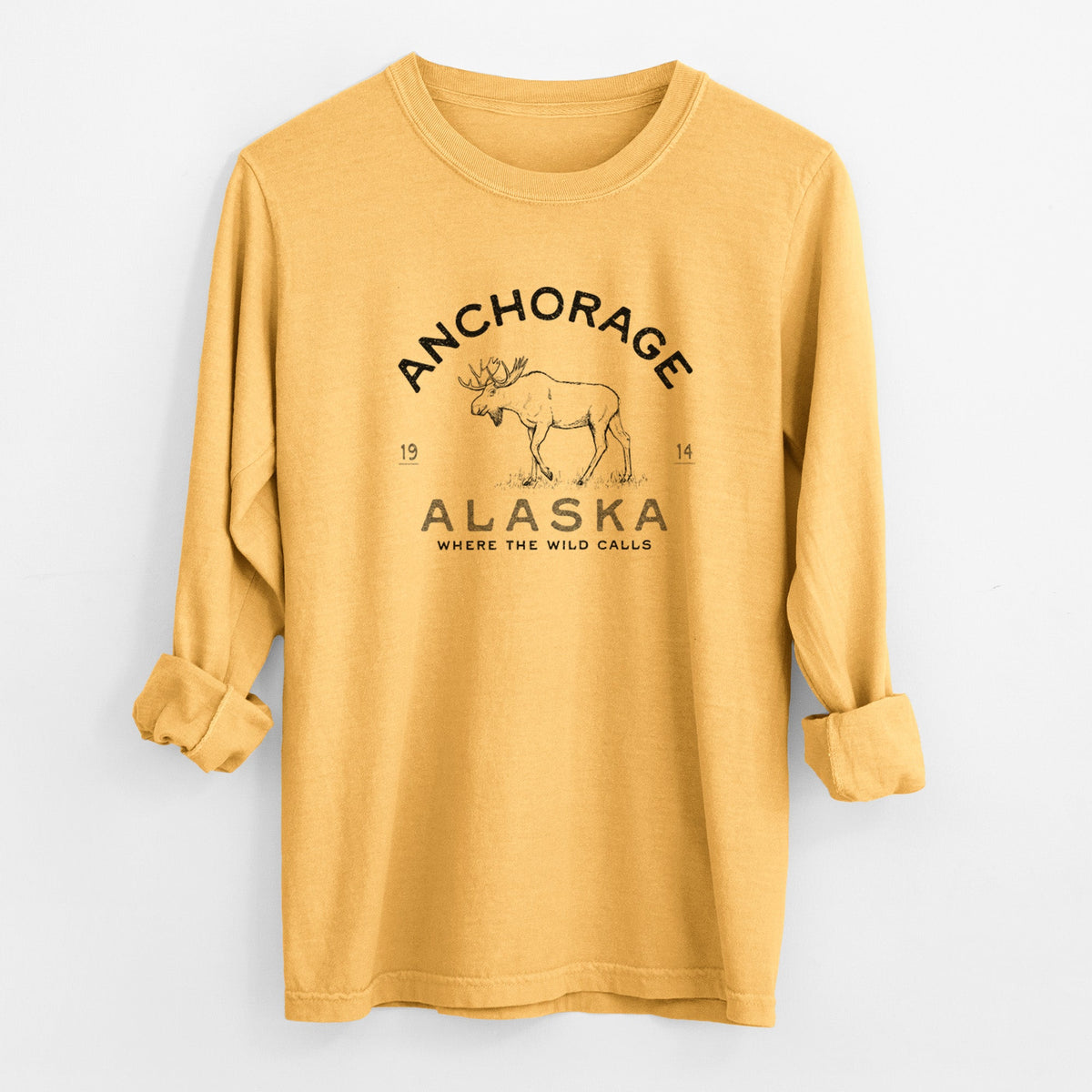Anchorage Alaska Moose - Unisex Comfort Colors 100% Cotton Long Sleeve