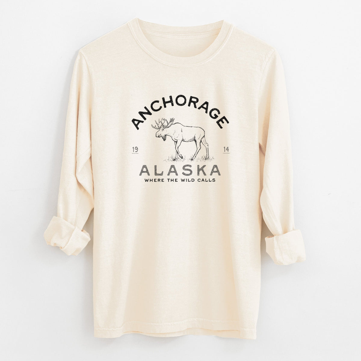 Anchorage Alaska Moose - Unisex Comfort Colors 100% Cotton Long Sleeve