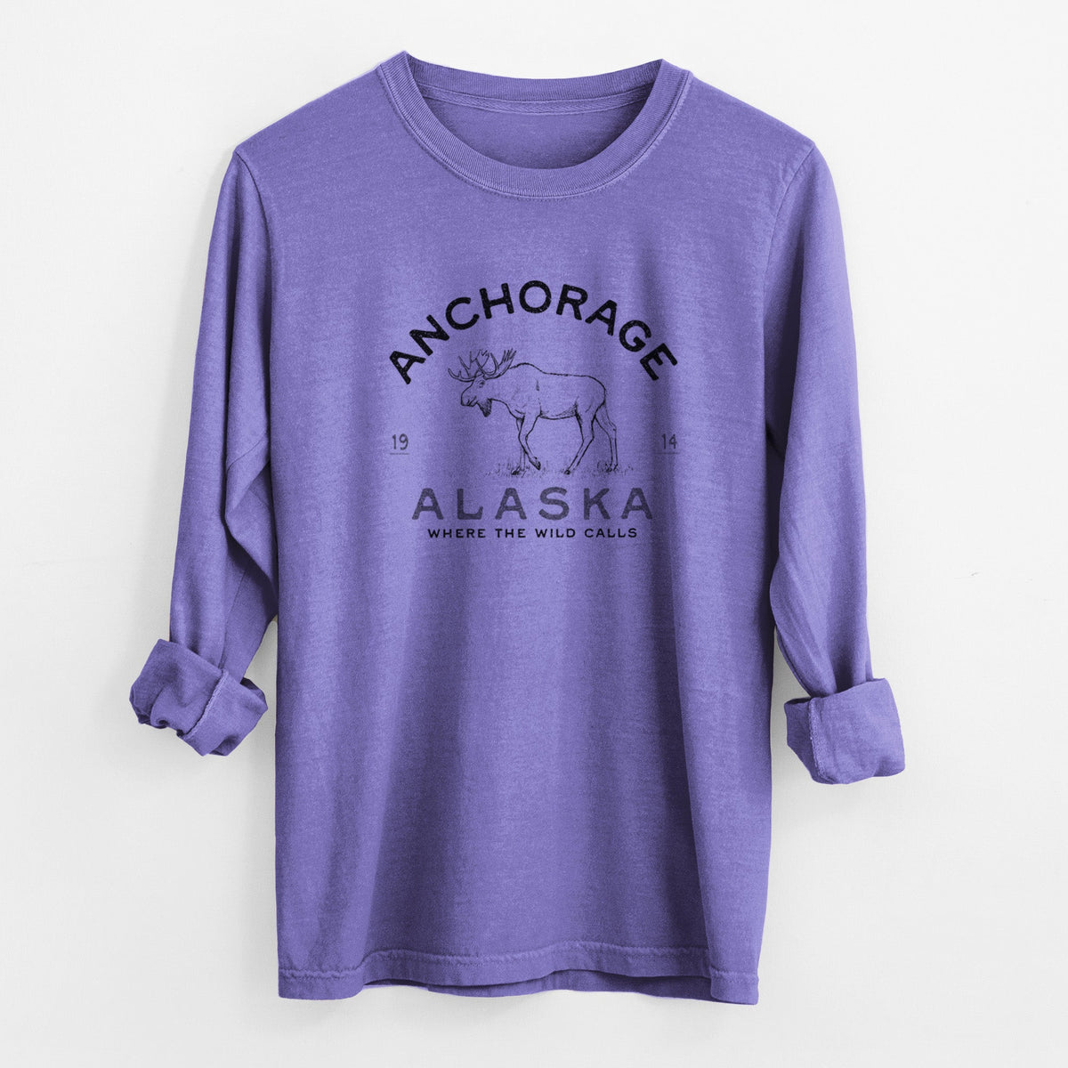 Anchorage Alaska Moose - Unisex Comfort Colors 100% Cotton Long Sleeve