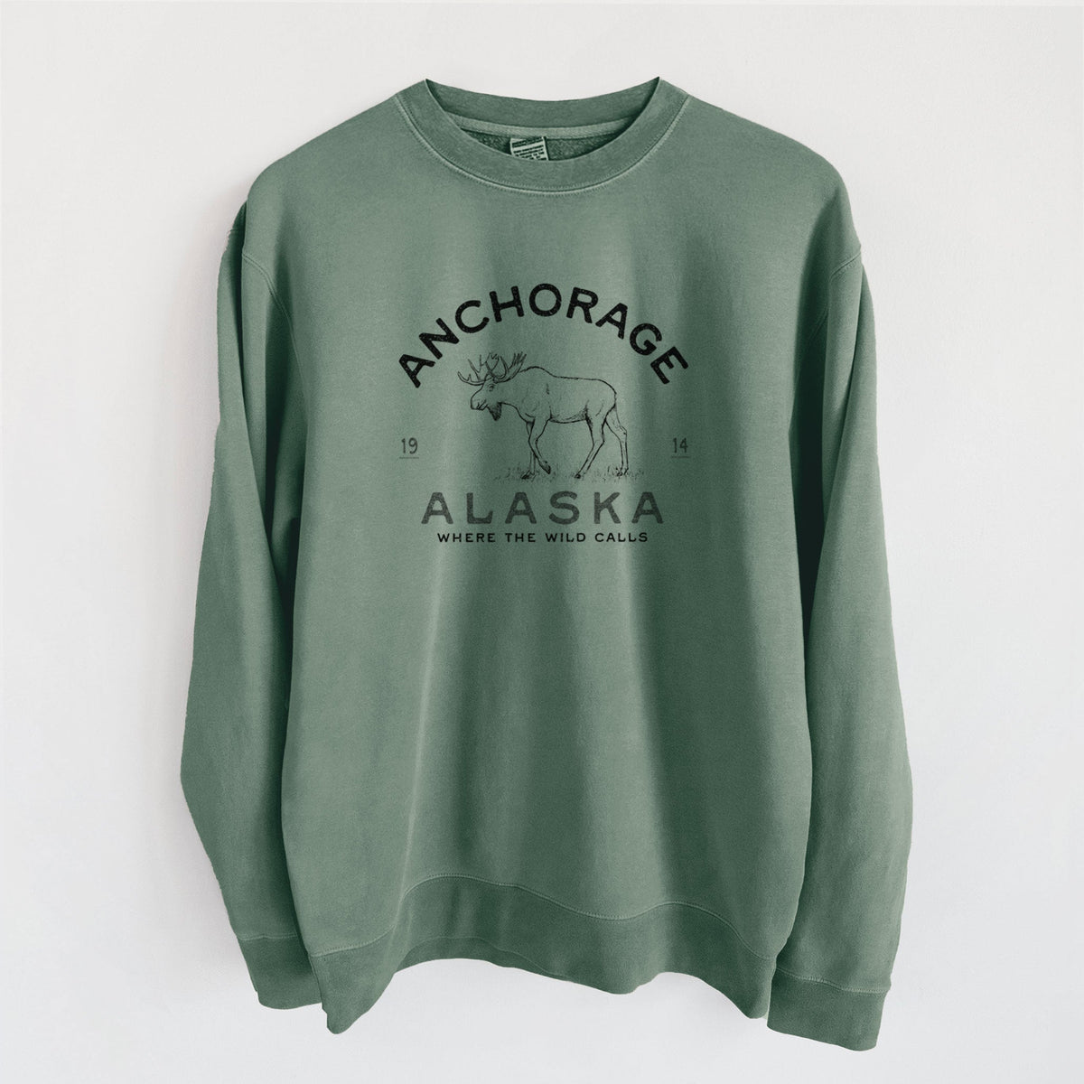 Anchorage Alaska Moose - Unisex Pigment Dyed Crew Sweatshirt