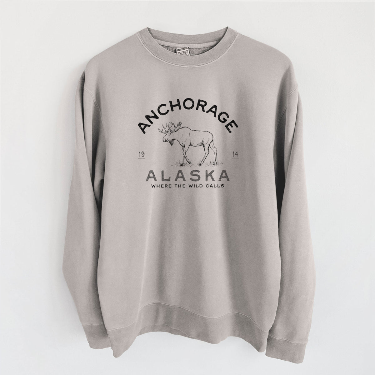 Anchorage Alaska Moose - Unisex Pigment Dyed Crew Sweatshirt